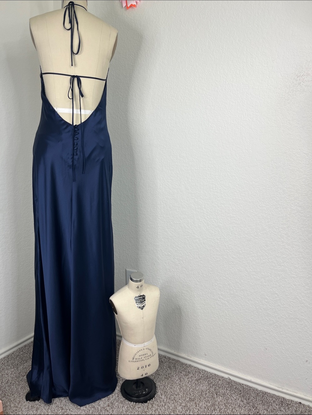 Reformation Navy Blue Satin Backless Gown - Picture 3 of 15